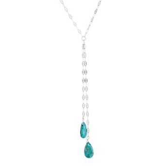 Athra NJ Inc Sterling Silver Enhanced Turquoise Mirror Chain Y Necklace