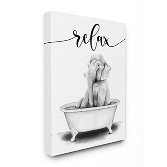 Stupell Home Decor Elephant Bathroom Sketch Canvas Wall Art