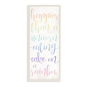 Stupell Home Decor Happier Than Unicorn Eating Cake Quote Rainbow Text Wall Art