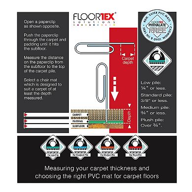 Floortex Cleartex Advantagemat Vinyl Rectangular Chair Mat for Carpets up to 1/4" Pile