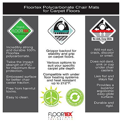 Floortex Ultimate Polycarbonate Corner Workstation Chair Mat for Carpets up to 1/2" Pile - 48 x 60"