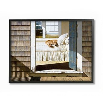 Stupell Home Decor Dog Nap at Cape House Realistic Coastal Painting Wall Art