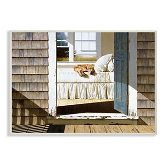 Stupell Home Decor Dog Nap at Cape House Realistic Coastal Painting Wall Art