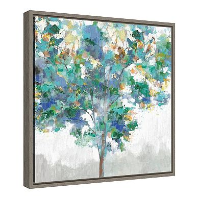 Amanti Art Climbing Blue (Tree) Framed Canvas Wall Art