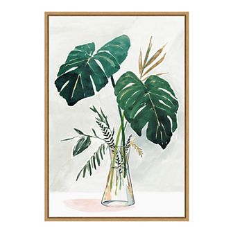 Amanti Art Forenoon II Monstera Leaf Framed Canvas Wall Art