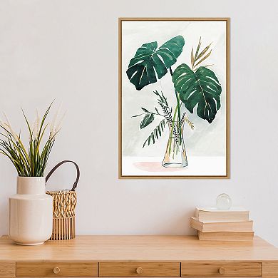 Amanti Art Forenoon II Monstera Leaf Framed Canvas Wall Art