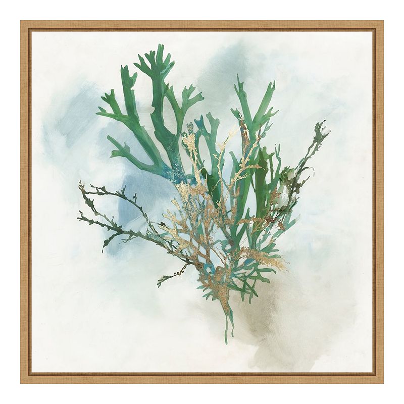 Amanti Art Green Coral I Framed Canvas Wall Art, Brown, 16X16