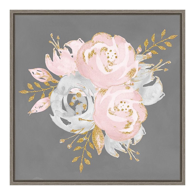Amanti Art Floral Bouquet On Gray Framed Canvas Wall Art, Grey, 16X16