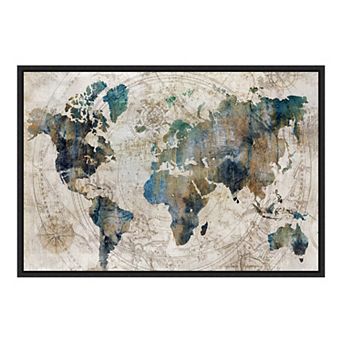 Amanti Art Celestial World Map Blue Framed Canvas Wall Art