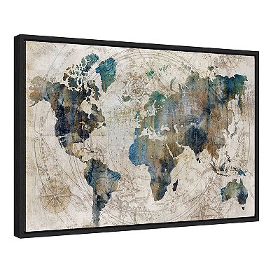 Amanti Art Celestial World Map Blue Framed Canvas Wall Art