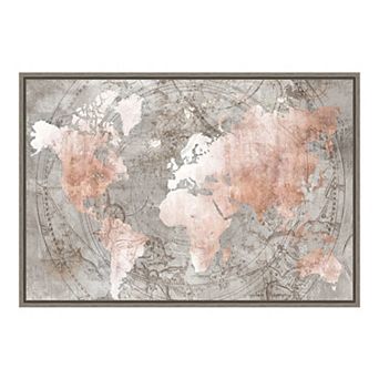 Amanti Art Celestial World Map Pink Framed Canvas Wall Art