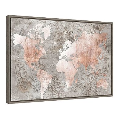 Amanti Art Celestial World Map Pink Framed Canvas Wall Art