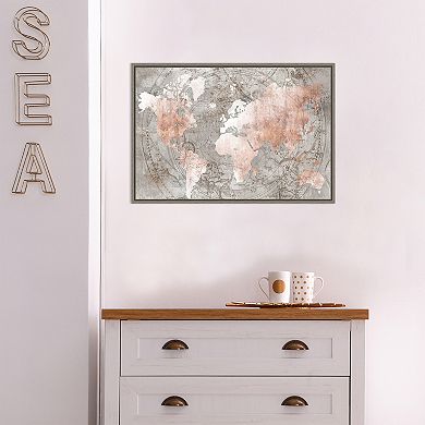 Amanti Art Celestial World Map Pink Framed Canvas Wall Art