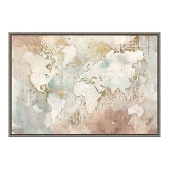 Amanti Art Blushing World Map Framed Canvas Wall Art