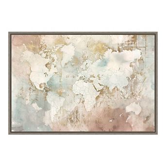 Amanti Art Blushing World Map Framed Canvas Wall Art