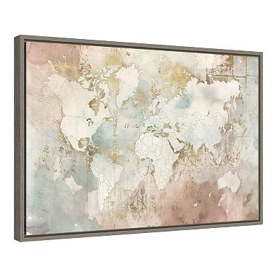 Amanti Art Blushing World Map Framed Canvas Wall Art