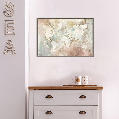 Amanti Art Blushing World Map Framed Canvas Wall Art
