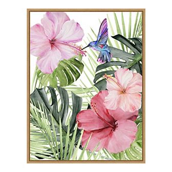Amanti Art Hibiscus and Hummingbird I Framed Canvas Wall Art