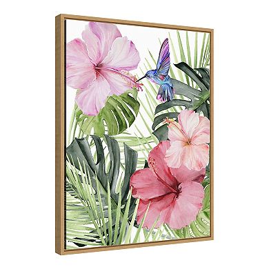 Amanti Art Hibiscus and Hummingbird I Framed Canvas Wall Art