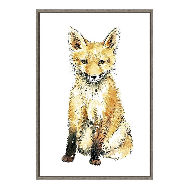 Amanti Art Baby Fox Framed Canvas Wall Art, Grey, 16X23