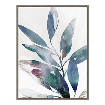 Amanti Art Indigo Sprig II Leaves Framed Canvas Wall Art
