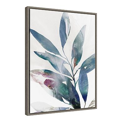 Amanti Art Indigo Sprig II Leaves Framed Canvas Wall Art