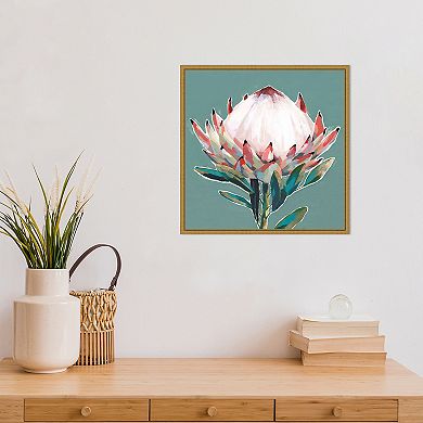 Amanti Art Blooming Pink King Protea Flower Framed Canvas Print