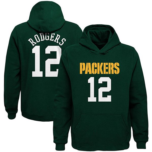 Youth Aaron Rodgers Green Green Bay Packers Mainliner Player Name & Number  Fleece Pullover Hoodie