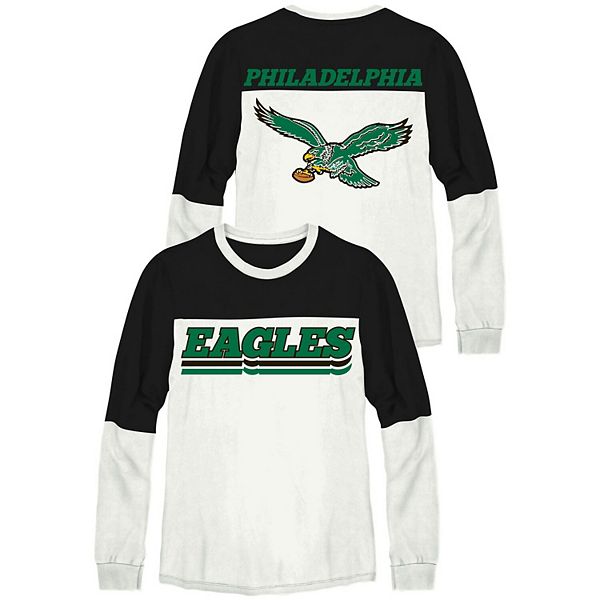 Women's Junk Food Black Philadelphia Eagles Big Logo Long Sleeve T