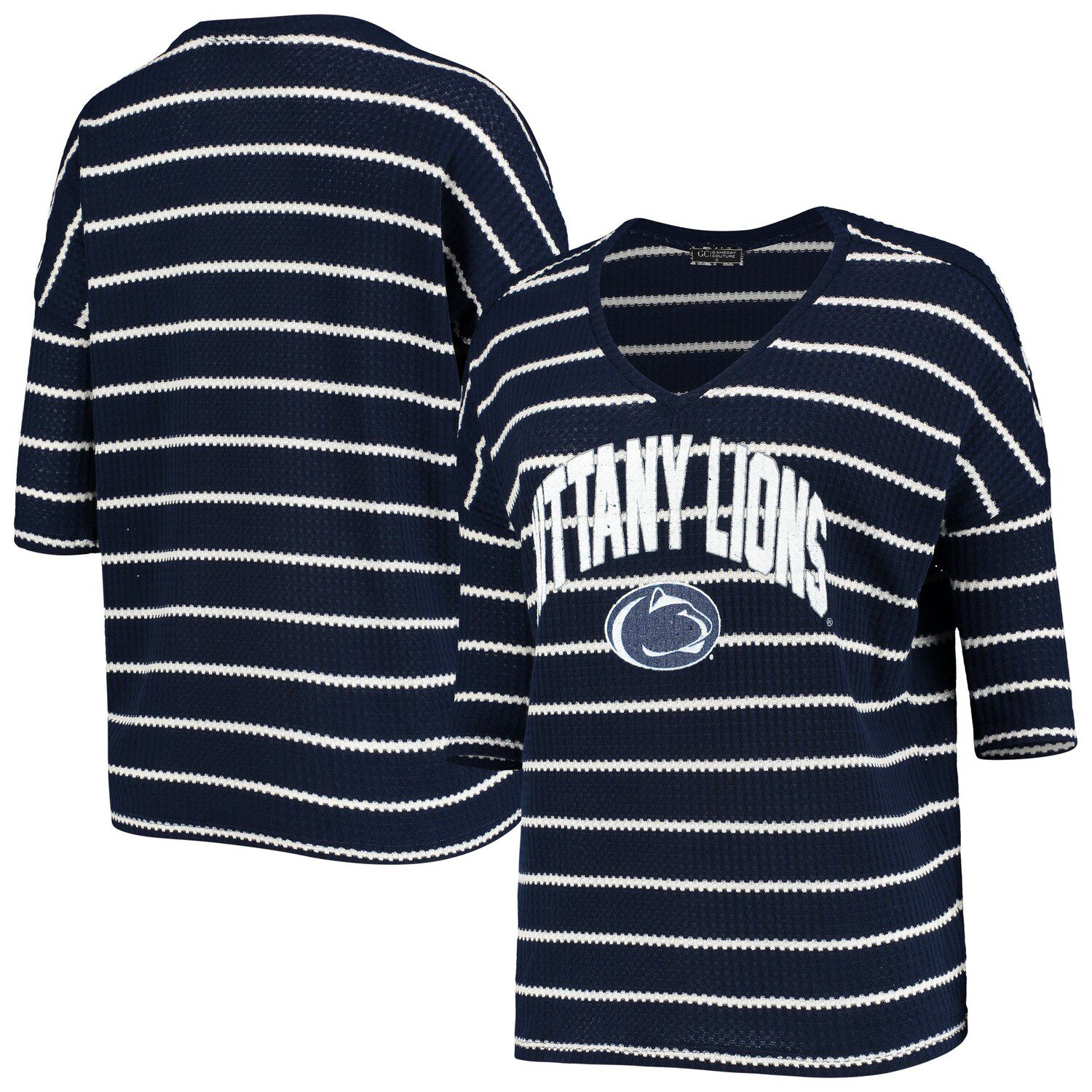 Image for Unbranded Women's Navy Penn State Nittany Lions Striped Tri-Blend 3/4 Sleeve T-Shirt at Kohl's.