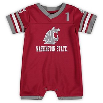 Newborn & Infant Colosseum Crimson Washington State Cougars Bumpo Football Logo Romper