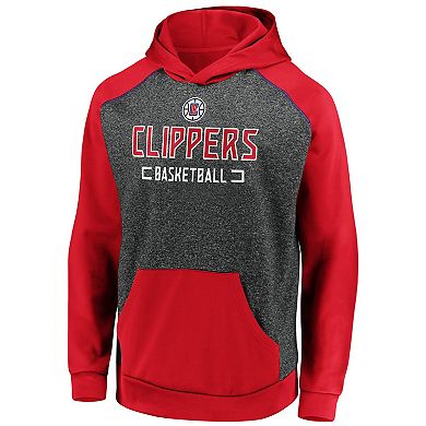 Men's Fanatics Branded Heathered Charcoal/Red LA Clippers Game Day Ready Raglan Pullover Hoodie