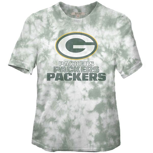 Juniors Gray/Green Green Bay Packers Beth Camo Dip-Dye T-Shirt