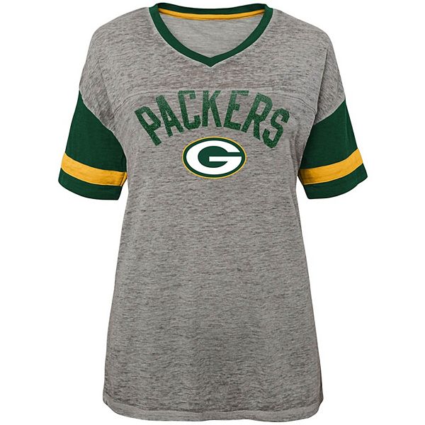 Junior's Heathered Gray Green Bay Packers Let's Huddle Burnout T-Shirt