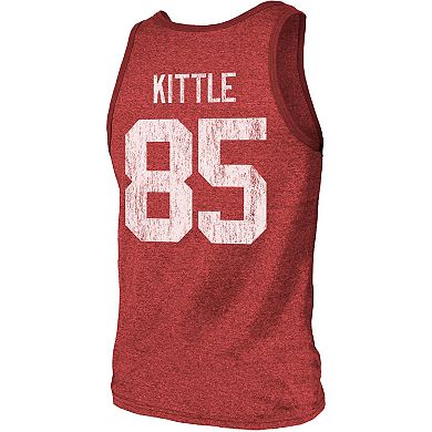 Men's Majestic Threads George Kittle Scarlet San Francisco 49ers Name & Number Tri-Blend Tank Top