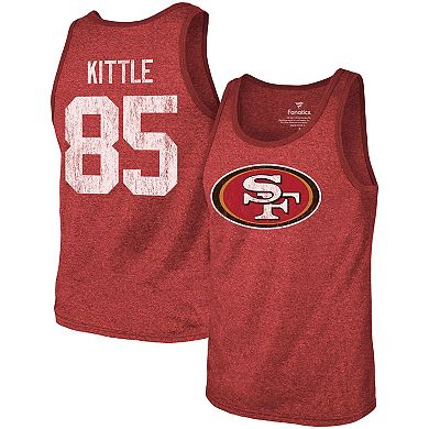 Men's Majestic Threads George Kittle Scarlet San Francisco 49ers Name & Number Tri-Blend Tank Top