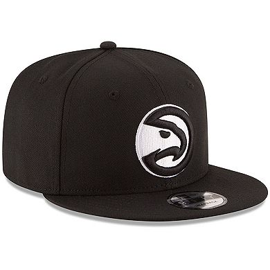 Men's New Era Black Atlanta Hawks Black & White Logo 9FIFTY Adjustable Snapback Hat