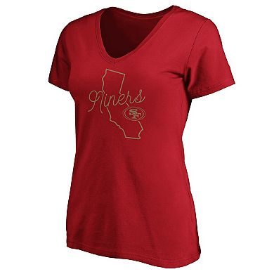Women's Fanatics Branded Scarlet San Francisco 49ers Iconic Script State V-Neck T-Shirt