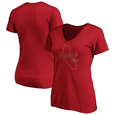 Women's Fanatics Branded Scarlet San Francisco 49ers Iconic Script State V-Neck T-Shirt