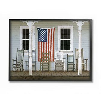 Stupell Home Decor Distressed Rocking Chair Porch Americana Realistic Painting Wall Art