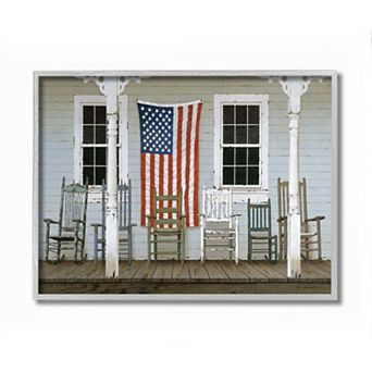 Stupell Home Decor Distressed Rocking Chair Porch Americana Realistic Painting Wall Art