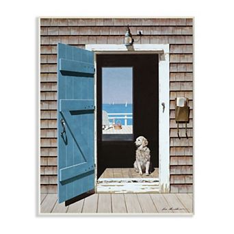 Stupell Home Decor Dog Between Doorways Calming Coastal Scene Wall Art