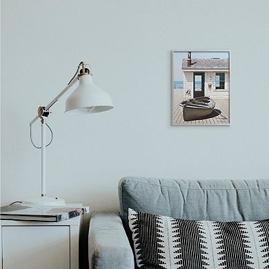 Stupell Home Decor Boat On Boardwalk Tranquil Coastal Boathouse Painting Wall Art