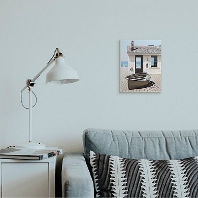 Stupell Home Decor Boat On Boardwalk Tranquil Coastal Boathouse Painting Wall Art
