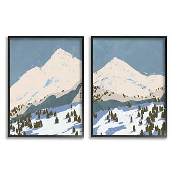 Stupell Home Decor Snowy Mountain Forest Landscape Framed Wall Art 2 pc Set