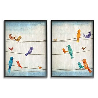 Stupell Home Decor Song Birds on the Line Framed Wall Art 2 pc Set