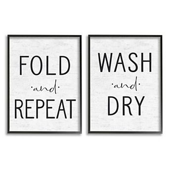 Stupell Home Decor Laundry Fold Repeat Wash Dry Framed Wall Art 2 pc Set