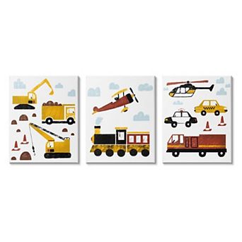 Stupell Home Decor Travel and Construction Canvas Wall Art 3 pc Set