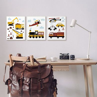 Stupell Home Decor Travel and Construction Canvas Wall Art 3-piece Set