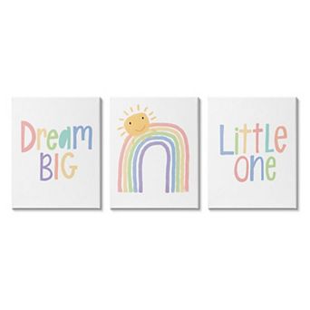 Stupell Home Decor Dream Big Little One Happy Sun Rainbow Illustration Canvas Wall Art